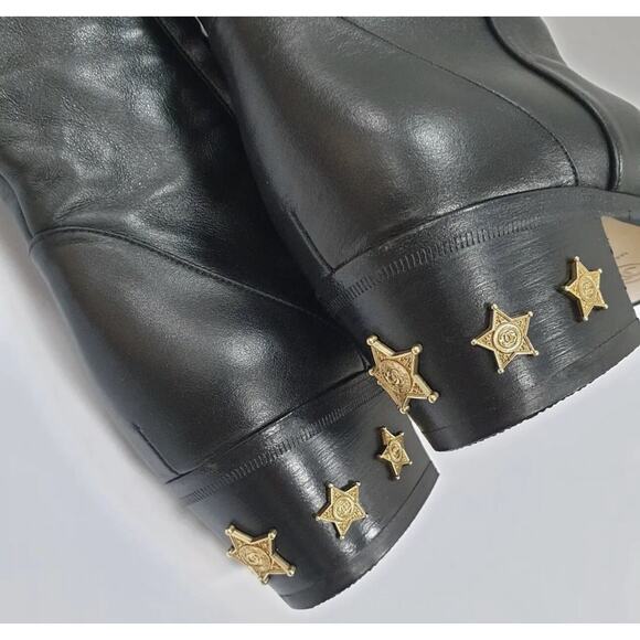 Chanel Black Leather Paris Dallas Metal Cap Toe Thigh High Boots/Bootie Sz. 36.5 - Picture 4 of 7